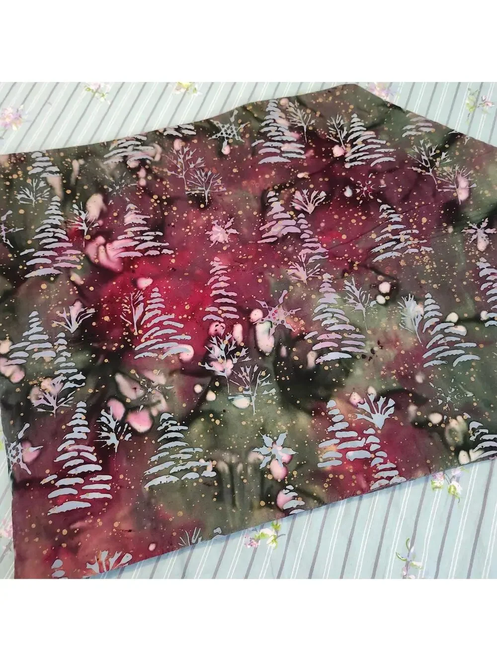 Handmade Batik Table Runner Christmas Trees Holiday Decor Unique Design
